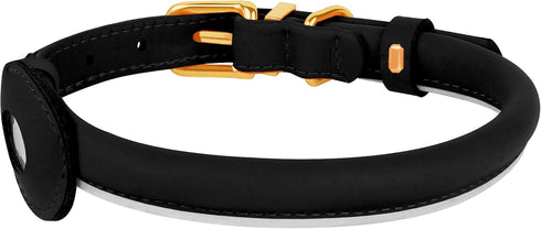 OOPSDOGGY Rolled Leather Dog Collar with Airtag Holder - Reflective Round Airtag Dog Collar - Soft Tracking Pet Collar for Small Dogs Puppy Cats K...