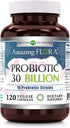Amazing Flora Probiotic 10 Best Probiotics Strains | 30 Billion | Veggie Capsules Supplement | Non-GMO | Gluten Free | Made in USA (1 Pack, 120 Co...
