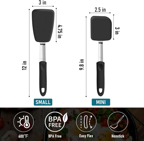 Silicone Spatula Turner Set of 2, GEEKHOM 600°F Heat Resistant Flexible Kitchen Small Spatulas Set for Nonstick Cookware, Cooking Utensils Non Scr...