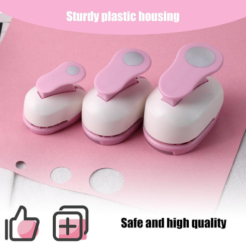 LOVEINUSA 3PCS Paper Hole Punches Pink, Lever Punch 3 Sizes Circle Holes Craft Paper Punch Set for Scrapbooking Festival Paper Greeting Card DIY A...