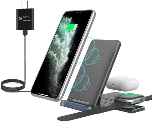 Wireless Charger, bluebyte 3 in 1 Wireless Charging Station for iPhone 12 Pro Max/X/XS/XR/8Plus Wireless Charging pad for Samsung, Apple iWatch, A...
