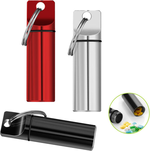 3Pcs Portable Keychain Pill Holder,Waterproof Pill Organizer,Aluminium Mini Pill Box Travel,Small Pill Holder with Keychain for Emergency & Nitrog...