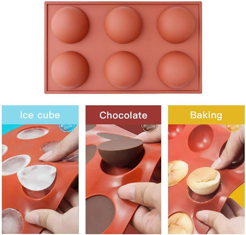 homEdge Large 6-Cavity Semi Sphere Silicone Mold, 3 Packs Baking Mold for Making Hot Chocolate Bomb, Cake, Jelly, Dome Mousse...