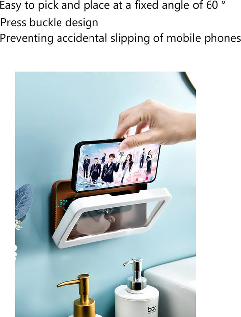 Bathroom Waterproof Phone case Shower Phone Holder, Phone Box Waterproof Universal Shower Phone Case Phone Stand Wall Mount Bathroom Glass Mirror ...