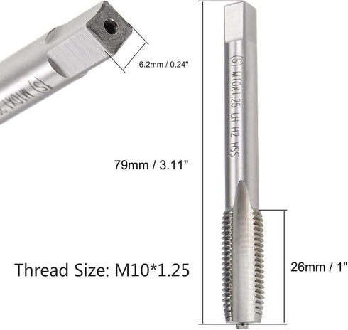 Metric Machine Tap Left Hand for Drilling Tapping Cutting on Soft Metal Aluminum Plate and Iron H2 3 Flutes High Speed Steel Screw Thread Taps Tap...