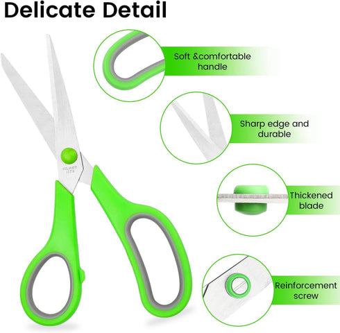 Scissors Set of 5-Pack, 8" Scissors All Purpose Comfort-Grip Handles Sharp Scissors for Office Home School Craft Sewing Fabric Supplies, High/Midd...