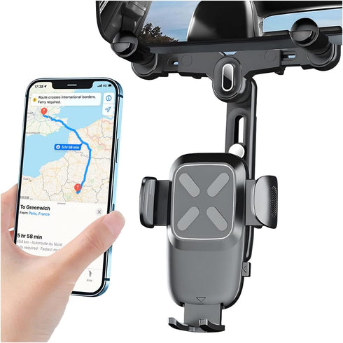 Car Rear View Mirror Phone Holder, 360° Rotatable&Retractable Auto Rearview Clip Mobile Mount Holder, Multifuctional GPS Holder with Anti-Shake De...