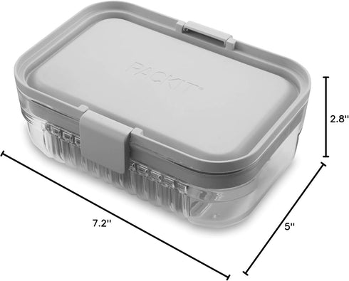 PackIt Mod Lunch Bento Food Storage Container, Steel Gray, Shatterproof Crystal Clear Base, with Leak-resistant Dividers and Lid, Microwavable, Di...