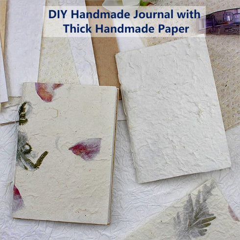 Textured Handmade Paper Sheets for Crafts, A5 Thick Rough Mulberry Recycled Scrapbook Papers for Card Making, Mixed Media, Embossed, DIY Junk Jour...
