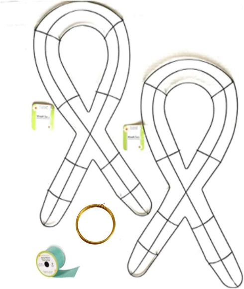 (2) Ribbon Metal Wreath Form 18.75x9.625 in. Remembrance Causes Wedding Funeral Baby Shower Walks GoFundme Birthday + Bonus - Steelpangal, Green...