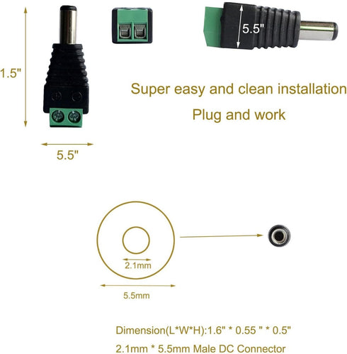 10 Male 12v DC Power Jack Adapter Connector for Led Strip CCTV Camera...