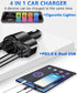 4 in 1 USB C Car Charger, 168W Multi USB Cigarette Lighter Adapter, Socket Splitter with 3 USB Ports, 12V/24V Dual USB Type C PD Fast Car Charger ...