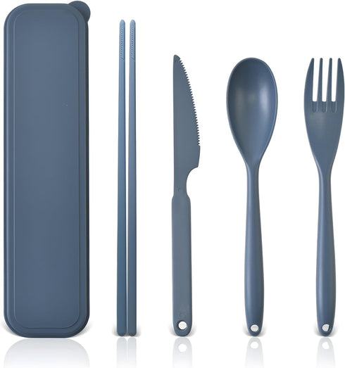 Large Reusable Travel Utensils Set with Case, Plastic Silverware Set for Adults Travel Picnic Camping, Portable Flatware Cutlery Set with Chopstic...