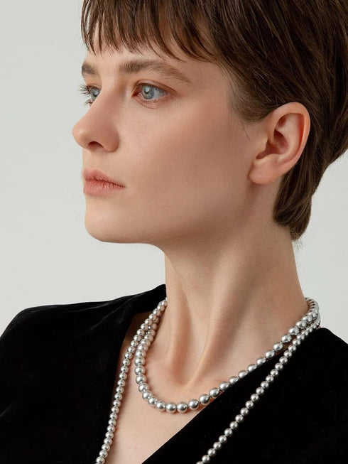 Seashell Pearl Necklace Single-Strand Handmade Beaded Necklaces for Ladies Dainty Faux Pearl Wedding Jewelry for Brides 18”...