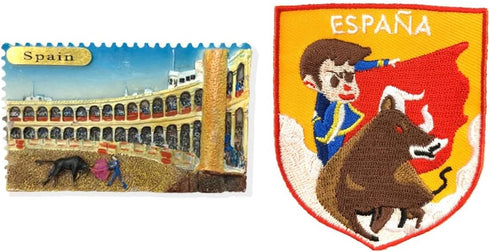 A-ONE Spanish Bullfighting Arena Spain 3D Decorative Whiteboard Magnet 1PC+Cute Matador Souvenir Military Patch 1PC, Polyresin Whiteboard Magnet, ...
