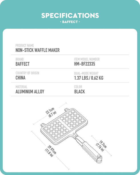 Baffect Non-stick Cast Aluminum Stovetop Waffle Iron, 8.7 Inches Camping Waffle Maker Pan, Portable Stove Top Aluminum Waffle Maker Pan for Family...