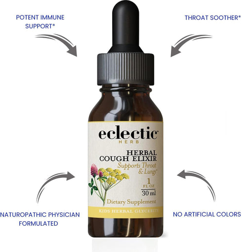 Eclectic Institute Kids, Herbal Cough Elixir, Black Cherry Flavored | Non-GMO, Gluten-Free | 1 fl oz (30 ml)...