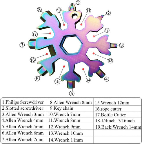 18-in-1 Snowflake Multi-Tool Screwdriver, Stainless Steel 18-1 Multitool Snow Tool (Multicolor)...