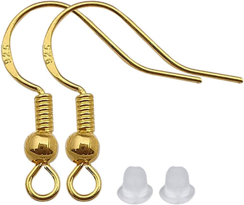 200 PCS/100 Pairs 925 Gold Hypo-allergenic Earring Hooks Fish Hook Ear Wires French Wire Hooks Jewelry Findings Earring Parts DIY Making with 200 ...