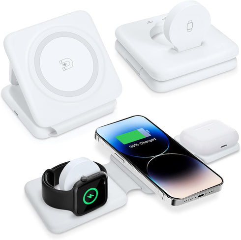 3 in 1 Magnetic Foldable Wireless Charger,Folding Wireless Charging Station for Travel,Wireless Charging Compatible with iPhone 14 13 12 11/Pro/XS...