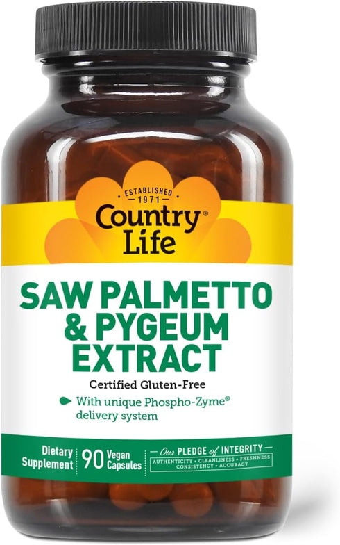 Country Life Saw Palmetto & Pygeum Extract - Prostate Health Supplement for Men's Health - Promotes Healthy Urinary Tract Function, 90 Capsules...