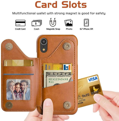 LOHASIC Wallet Case for iPhone XR, 5 Card Holder Phone Cover to Men Women, Vintage PU Leather Credit Slot, Magnetic Clasp Kickstand Flip Folio Por...