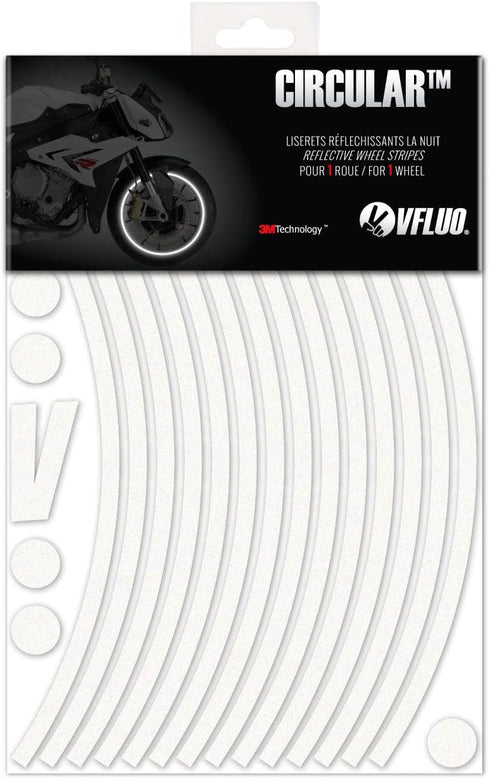 VFLUO - Motorcycle Reflective Wheel Stripes kit, 1 Wheel Rim Stickers Pack, 3M Technology™ - High lateral Visibility, Discreet and Design, Easy In...