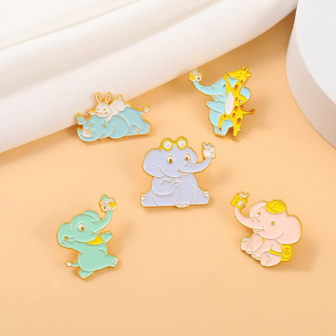 Cute Elephant Enamel Brooch Pins Funny Animal Anime Cartoon Brooches Pins Kawaii Nature Outdoors Lapel Badge Brooch Pins for Lanyards Backpacks Cl...