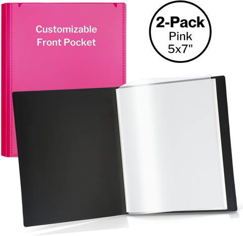 CRANBURY Small Photo Album 5x7 (Pink), 2-Pack Plastic Photo Book, 24 Pockets Show 48 Pictures, Mini Picture Binder with Customizable Album Cover, ...