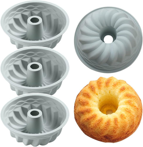 6.4 Inches Novelty Round Baking Cake Pans, Non-Stick Silicone Fluted Tube Pans Set, Bakeware Cake Molds for Small Birthday Cake, Breads, Large Jel...