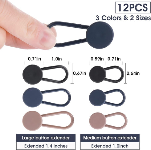 Waist Pants Button Extender, 12 Pieces Waistband Extender Buttons for Men Women Jeans Button Expander No Sew Button 0.6/1.2in 2 Sizes...