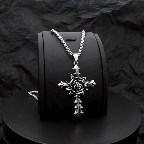 Cross Necklace for Men, Silver Cross Titanium Steel Necklace Creative Fashion Vintage Cross Pendant Necklace, Religious Jewelry Gift for Men Women...