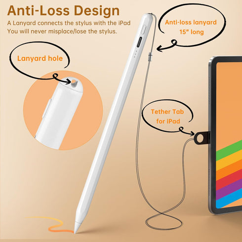Stylus Pen for iPad with Anti-Loss Lanyards, MEKO 13 Mins Fast Charging&Palm Rejection Active Apple Pencil iPad Pen Compatible W/iPad 6/7/8/9/10,i...