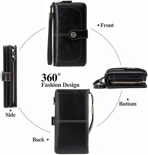 Women Leather Wallet Crossbody Bag Shoulder Bag Double Zipper Mobile Phone Purse Bag with Shoulder Strap...