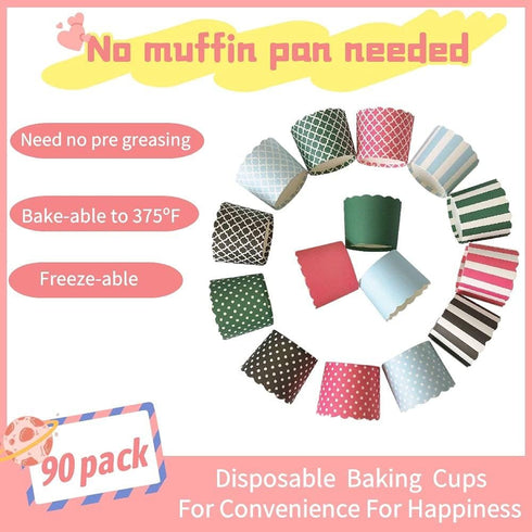 NB Paper Baking Cups 90-Pack 6 oz Greaseproof Baking Cups Cupcake Muffin Cases Disposable Cupcake Wrappers for Birthday Baby Shower Wedding And Pa...