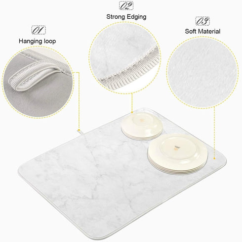 White Marble Dish Drying Mat for Kitchen, Easy Clean Dishwasher Safe Heat Resistant Eco-Friendly Countertop Mat, Christmas Decor 18 X 24 inches...