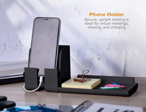 Bostitch Office Konnect Charging Station Desk Organizer Base, USB Phone Stand Compatible with Cell Phones & Tablets, Black...