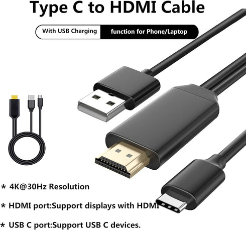 USB C to HDMI Cable,Phone toTV Adapter 6Ft 4K Display & Charging for Macbook Pro/iPad Pro/Chromebook/Laptop/Samsung phones to TV/Monitor/Projector...