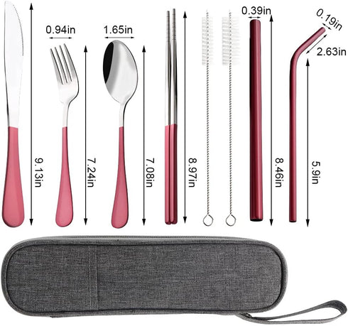 Travel Utensils with Case?Reusable Travel Cutlery Set with Case Stainless Steel Flatware Set for Camping 8pcs Including Dinner Knife Fork Spoon Ch...