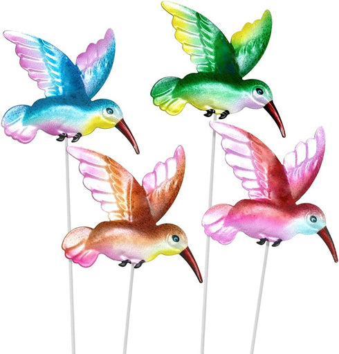 4 Pcs Hummingbird Garden Metal Stakes Set, 14 Inch Tall Hummingbird Garden Stakes Decor, Outdoor Garden Decor, Metal Bird Decorative Garden Stakes...