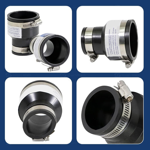 6I55 Flexible Pvc Reducing Coupling with Stainless Steel Clamps, 3.5" x 2.4" Inner Diameter for 3" x 2" Nominal Pipe, Black...