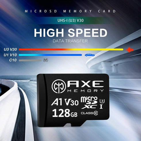 AXE MEMORY 128GB Micro SD Card 4K Ultra Full HD Video High Speed MicroSDXC Up to 95MB/S A1 V30 UHS-I U3, with SD Adapter...