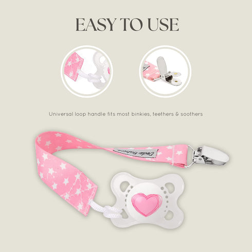 Dodo Babies Pacifier Clip with Case Set - 5-Piece Set, Pink & Gray Prints - Universal Binkie Clip & Holder Fits Most Pacifiers & Teethers - Secure...