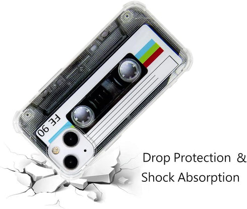 Case for iPhone 13 Matte Finish Heavy Duty Soft Back Cover with Reinforced Corners TPU Soft Bumper Retro Cassette Tape Case Compatible with iPhone...