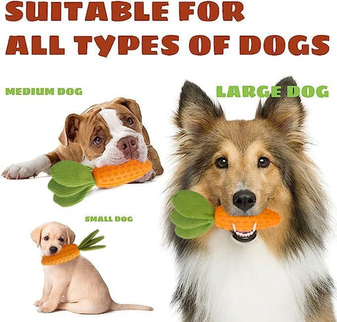 Dog Chew Toy, Carrot Dog Squeaky Toys for Aggressive Chewers & Latex Dinosaur Dog Toys, Natural Rubber Milk-Flavored Dog Teeth-Cleaning Toy for Pu...
