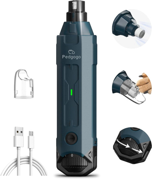 Dog Nail Grinder Super Quiet (45 db) 6-Speed pet nail grinder with 2 LED Lights 12000RPM & Professional 3 Grinding Ports Rechargeable Dog Nail Tri...