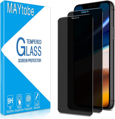 MAYtobe [2 Pack Privacy Designed For iPhone 11 Pro Max, XS Max Screen Protector Tempered Glass, 9H Hardness, Anti Scratch, Bubble Free, Easy to In...
