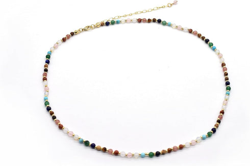 Boho 7 Chakra Natural Stone Jaspers Tube Beads Choker Necklace, Beaded Gemstone Necklace for Women, Colorful Boho Bead Choker Necklace Natural Sto...