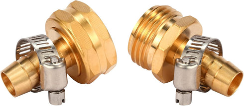 Brass Garden Hose Connector Repair Mender Kit with Stainless Clamp,Fits 1/2" Water Hose Fitting (1/2" Barb x 3/4" GHT)...