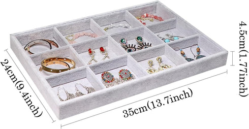 Wudygirl Velvet Stackable 12 Grid Jewelry Tray Display Jewelry Organizer Storage Rings Earrings Watch Necklace Bracelet Cufflinks Holder Showcase(...